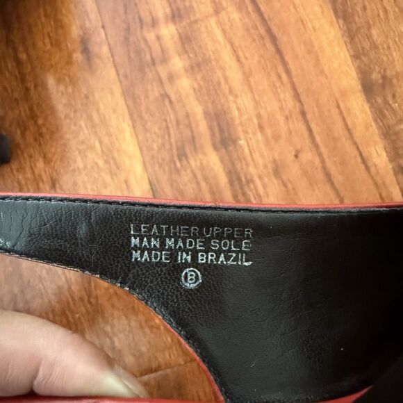 Vtg Etienne Aigner Leather Square Toe Red Loafer Sling Back Heels Sz 6.5 - Picture 8 of 15